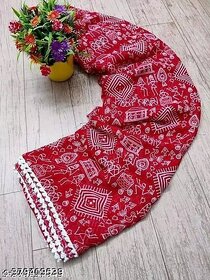 Red Colour Geomatric Print  Saree With Blouse Piece