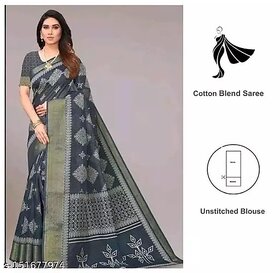 Grey Colour Cotton Printed saree With Blouse Piece