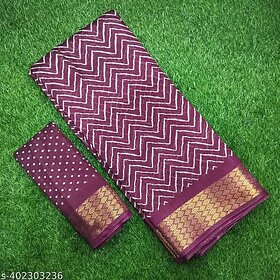 Purple Colour Zigzag Printed  Print Zari Border Dola Silk Saree With Blouse Piece