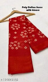 Red Colour Bandhani Printed Cotton Silk Saree
