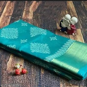 Green Colour Cotton Printed saree With Blouse Piece