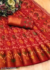 Red Colour Cotton Printed Saree With Blouse Piece