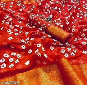 Red Colour Bandhani Printed Cotton Silk Saree