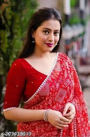 Red Colour Geomatric Print  Saree With Blouse Piece