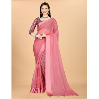Pink Colour Chiffon Solid Printed Saree With Blouse Piece