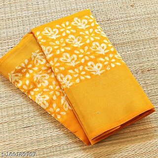 Yellow Colour Cotton Printed saree With Blouse Piece