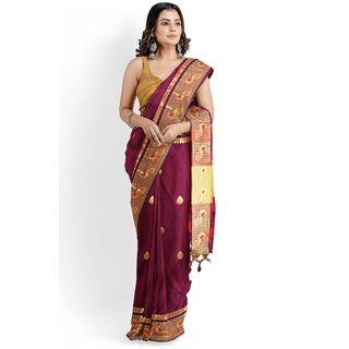 Maroon Colour Paithani Design Silk Saree With Blouse Piece