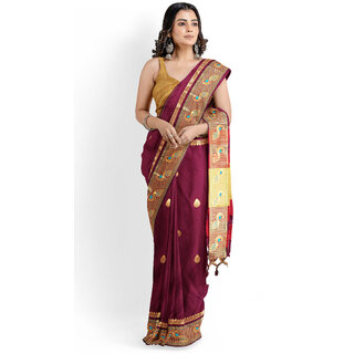 Maroon Colour Paithani Design Silk Saree With Blouse Piece