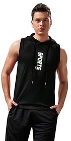 HIT SQUARE Polyster Gym/Sports Hood Cotton Blend Tshirt For Men (Sports Fit)
