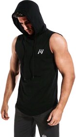 HIT SQUARE Polyster Gym/Sports Hood Cotton Blend Tshirt For Men (Three Line)