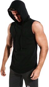 HIT SQUARE Polyster Gym/Sports Hood Cotton Blend Tshirt For Men (Plan)