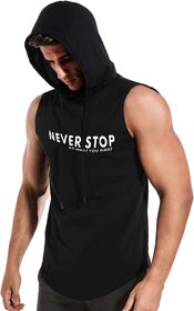 HIT SQUARE Polyster Gym/Sports Hood Cotton Blend Tshirt For Men (Never Stop)