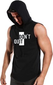 HIT SQUARE Polyster Gym/Sports Hood Cotton Blend Tshirt For Men (Don't Quit)