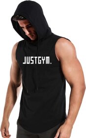 HIT SQUARE Polyster Gym/Sports Hood Cotton Blend Tshirt For Men (Just Gym)