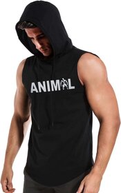 HIT SQUARE Polyster Gym/Sports Hood Cotton Blend Tshirt For Men (Animal)