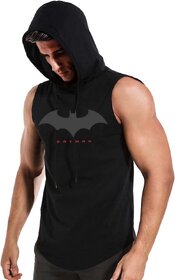 HIT SQUARE Polyster Gym/Sports Hood Cotton Blend Tshirt For Men (Classic Batman)