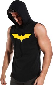 HIT SQUARE Polyster Gym/Sports Hood Cotton Blend Tshirt For Men (Yellow Batman)