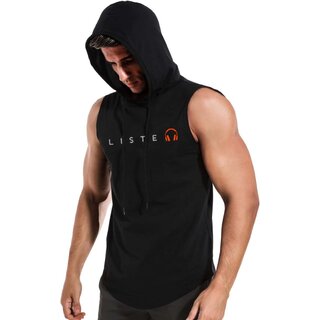 HIT SQUARE Polyster Gym/Sports Hood Cotton Blend Tshirt For Men (Listen)