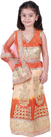 Kid Kupboard Cotton Girls Lehanga Choli and Dupatta Set, Orange, Sleeveless, 6-7 Years KIDS6424