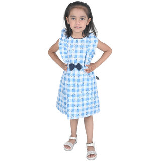 Kid Kupboard Cotton Girls A-Line Frock, Light Blue, 6-7 Years KIDS6435