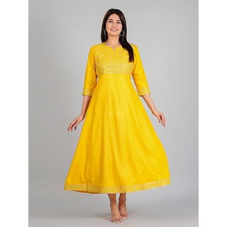 Radhika Fashion Mustard Viscose Solid Stitched Dress For Woman
