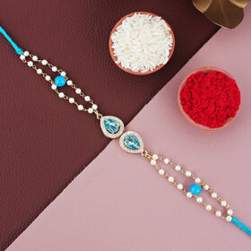 LUCKY JEWELLERY Turquoise Stone Rakhi Bracelet Lumba for Brother Bhai Bhaiya Bhabhi - Pack of 1