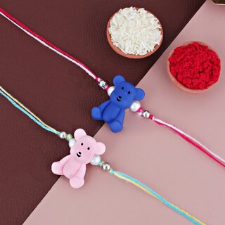 LUCKY JEWELLERY Cute Teddy Bear Plastic Kids Rakhi for Brother/Bhaiya/Bhai/Bhabhi - Pack of 2