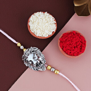 LUCKY JEWELLERY Oxidised Silver Lion Face Rakhi for Brother/Bhaiya/Bhai/Bhabhi - Pack of 1