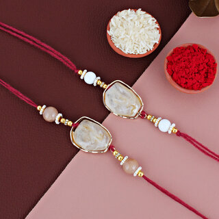 LUCKY JEWELLERY Gold Plated Semi Precious Stone Rakhi for Brother/Bhaiya/Bhai/Bhabhi - Pack of 2