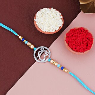 LUCKY JEWELLERY Gold Plated AD Stone Religious Ik Onkar Sikh Rakhi for Bhaiya & Bhabhi-Pack of 1