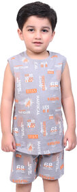 Kid Kupboard Cotton Baby Boys T-Shirt and Short Set, Light Grey, Half-Sleeves, 4-5 Years KIDS6440