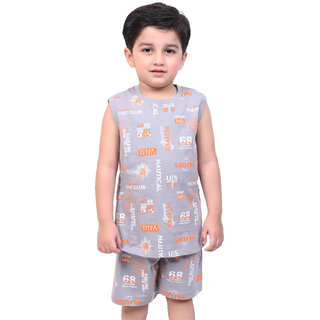 Kid Kupboard Cotton Baby Boys T-Shirt and Short Set, Light Grey, Half-Sleeves, 4-5 Years KIDS6440