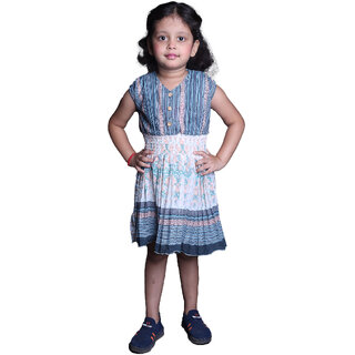 Kid Kupboard Cotton Girls A-Line Frock, Multicolor, 6-7 Years KIDS6462