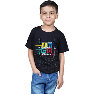 Kid Kupboard Cotton Boys T-Shirt, Black, Half-Sleeves, 5-6 Years KIDS6464