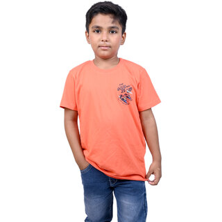 Kid Kupboard Cotton Boys T-Shirt, Light Orange, Half-Sleeves, 6-7 Years KIDS6465