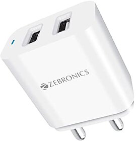 Zebronics ZEB-MA5321A Dual USB Charger with DC 5V 3.1A Type C Cable Fast Charge high Efficiency LED Indicator Smartphone Compatible Auto self Recovery and Over Temperature Protection(White)_445clone