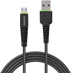 PHILIPS DLC1530U 5 A 1.2 m Rubber Micro USB Cable (Compatible with Micro USB Port, Black, One Cable)_299clone.