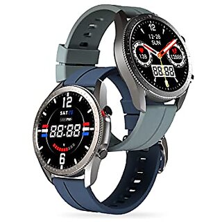 Foxin FoxFit Bold Bluetooth Calling Smart Watch with Fog Grey  Extra Blue Strap Built-in Speaker and Mic HD Round Display Sp02 100+ watch  Continuous Heart Rate Monitor BP IP67 Water and Dustproof_519clone.