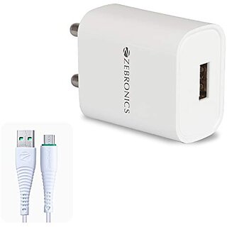 ZEBRONICS Zeb-MA5211 USB Charger Adapter with 1 Metre Micro USB Cable Fast Charge for Mobile Phone/Tablets (White)438clone