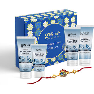 Globus Naturals Revival Diamond Rakhi Glow Gift Box, Set of 4 - Face Wash 100gm, Face Scrub 100gm, Face Cream 50gm, Face Pack 100gm