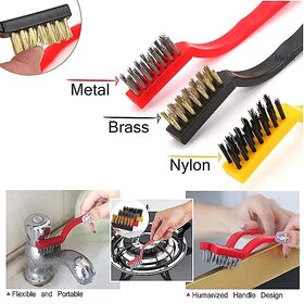 Mini Wire Brush Cleaning ,Stainless Steel Bristles, Gas Cleaning Brushes Iron Nylon Copper Wire Car Kitchen Set of 3 Pcs