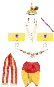 Raj Fancy Dresses Krishna Dress for Kids, Baby Krishna Dress for Janmashtami with Krishna Mukut, 3 Months-8 Years