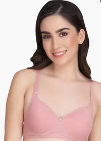 Mahodara Women's Cotton Knitted Full Coverage Elastane Lightly Padded T-Shirt Bra Non-Wired Molded Full Coverage Sports