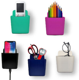 Multipurpose Wall Mount Mobile Holder, Charging Holder,Stationery Organizer (Pack of 2, Multicolor)