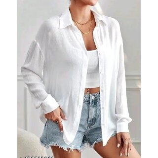 Women solid regular full sleeves cotton blend shirt