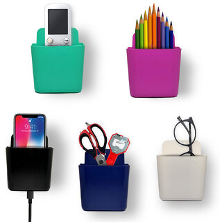 Multipurpose Wall Mount Mobile Holder, Charging Holder,Stationery Organizer (Pack of 2, Multicolor)