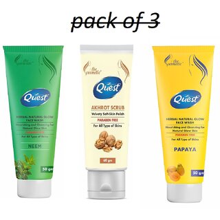 QUEST AKHROT SCRUB  NEEM & PAPAYA FACE WASH( PACK OF 3)