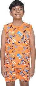 Kid Kupboard Cotton Boys T-Shirt and Short Set, Light Orange, Sleeveless, 7-8 Years KIDS6475