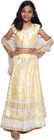 Kid Kupboard Cotton Girls Lehanga, Choli and Dupatta Set, Light Yellow, Sleeveless, 8-9 Years KIDS6476