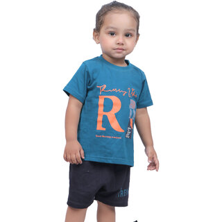 Kid Kupboard Cotton Baby Boys T-Shirt, Blue, Half-Sleeves, 3-4 Years KIDS6507